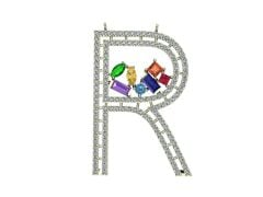 R Harf Renkli Taşlı Pırlanta Kolye