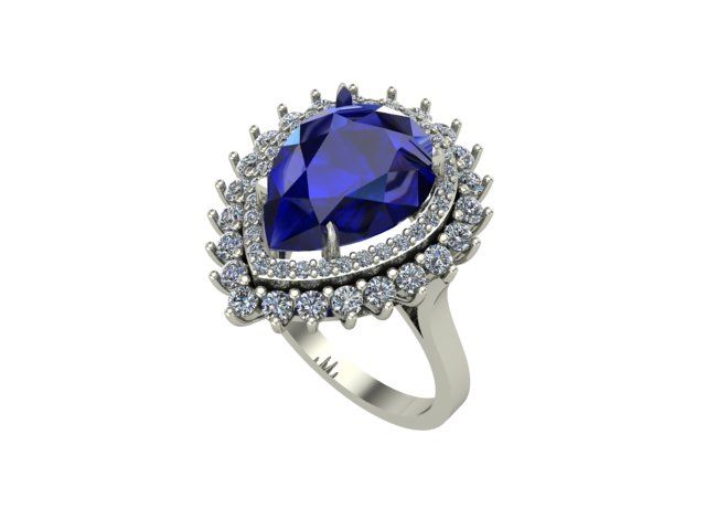 14 Ayar Altın 0.94 Karat Pırlanta 4.00 Karat Safir Yüzük