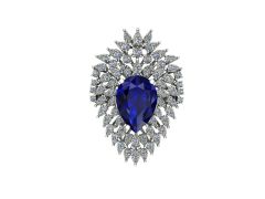 14 Ayar Altın 1.62 Karat Pırlanta 5.00 Karat Safir Yüzük