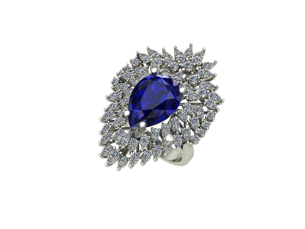 14 Ayar Altın 1.62 Karat Pırlanta 5.00 Karat Safir Yüzük