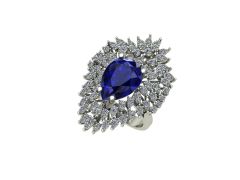 14 Ayar Altın 1.62 Karat Pırlanta 5.00 Karat Safir Yüzük