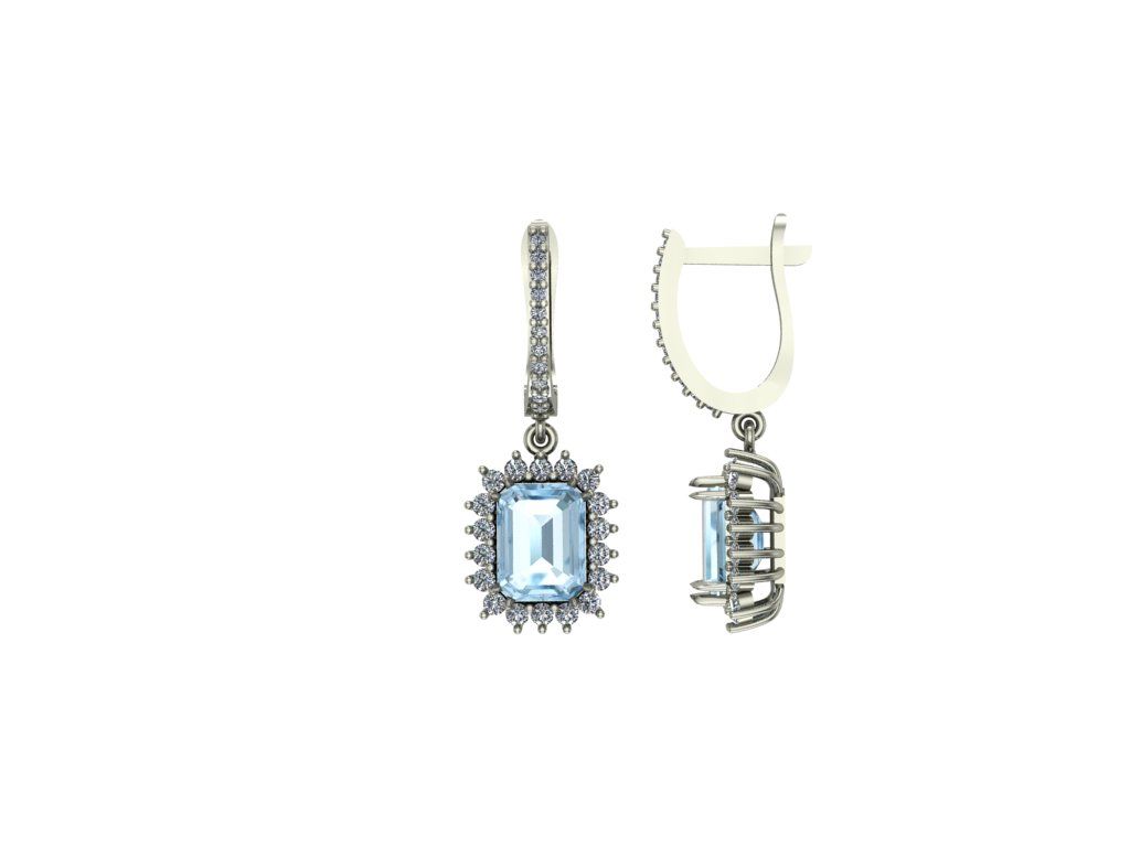 14 ayar Altın Set 0.70 Karat Pırlanta 3.60 Karat Aguamarine Küpe