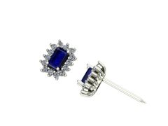 14 ayar Altın Set 0.30 Karat Pırlanta 0.60 Karat Safir Küpe