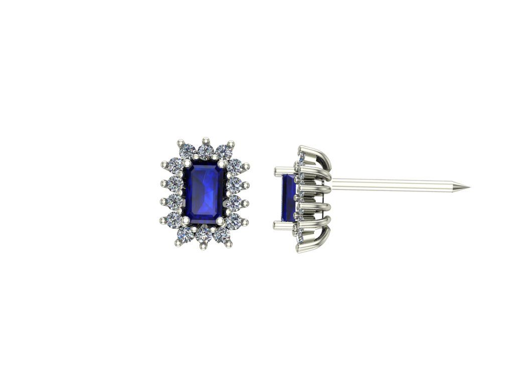 14 ayar Altın Set 0.30 Karat Pırlanta 0.60 Karat Safir Küpe