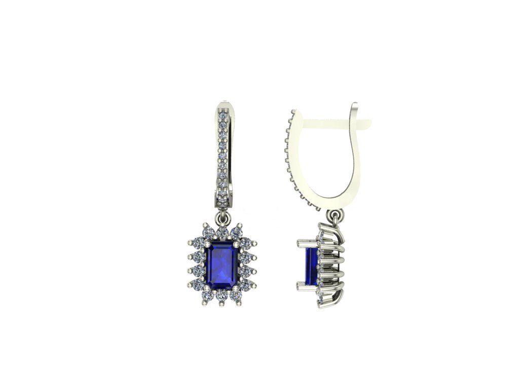 14 ayar Altın Set 0.58 Karat Pırlanta 1.20 Karat Safir Küpe