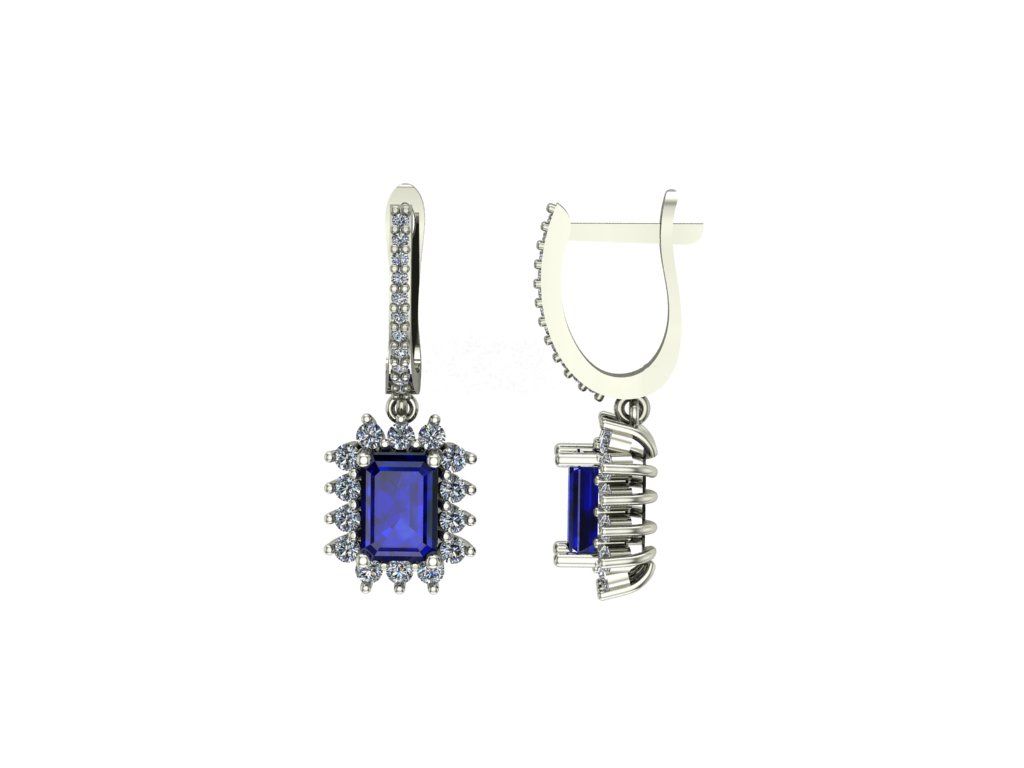 14 ayar Altın 3.60 gram Set 0.76 Karat Pırlanta 2.00 Karat Safir Küpe
