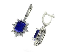 14 ayar Altın  Set 0.90 Karat Pırlanta 8.00 Karat Safir Küpe