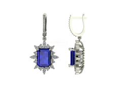14 ayar Altın  Set 0.90 Karat Pırlanta 8.00 Karat Safir Küpe