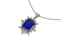 14 Ayar Altın Set 0.70 Karat Pırlanta 5.00 Karat Safir Kolye