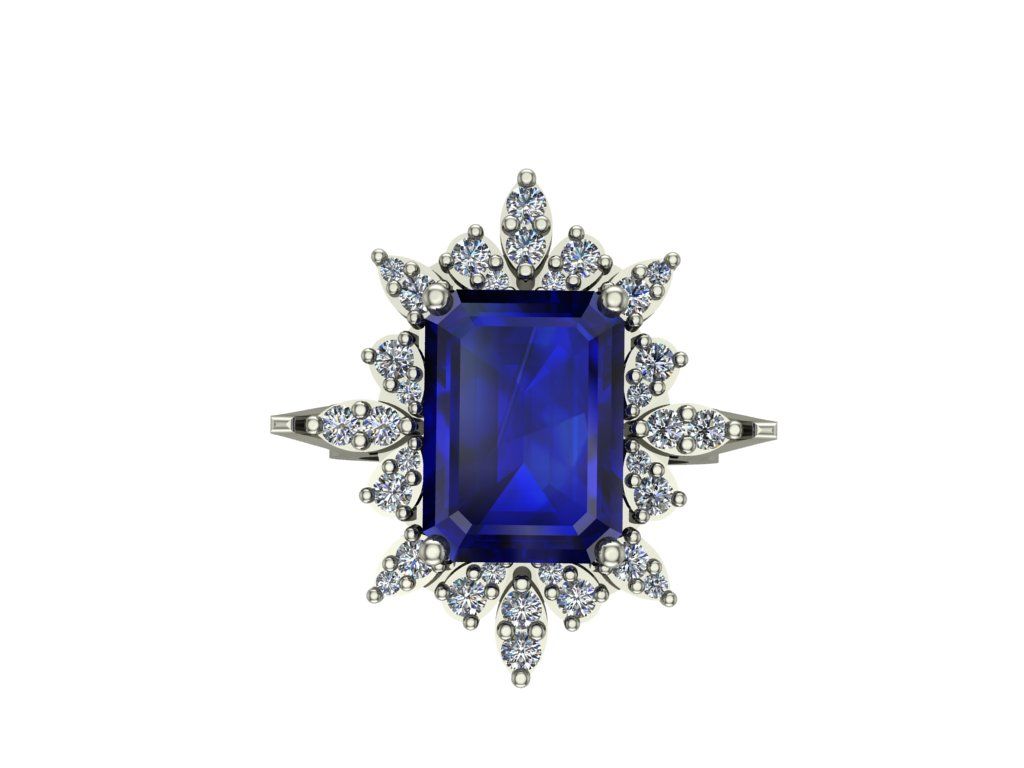 14 Ayar Altın Set 0.65 Karat Pırlanta 5.00 Karat Safir Yüzük