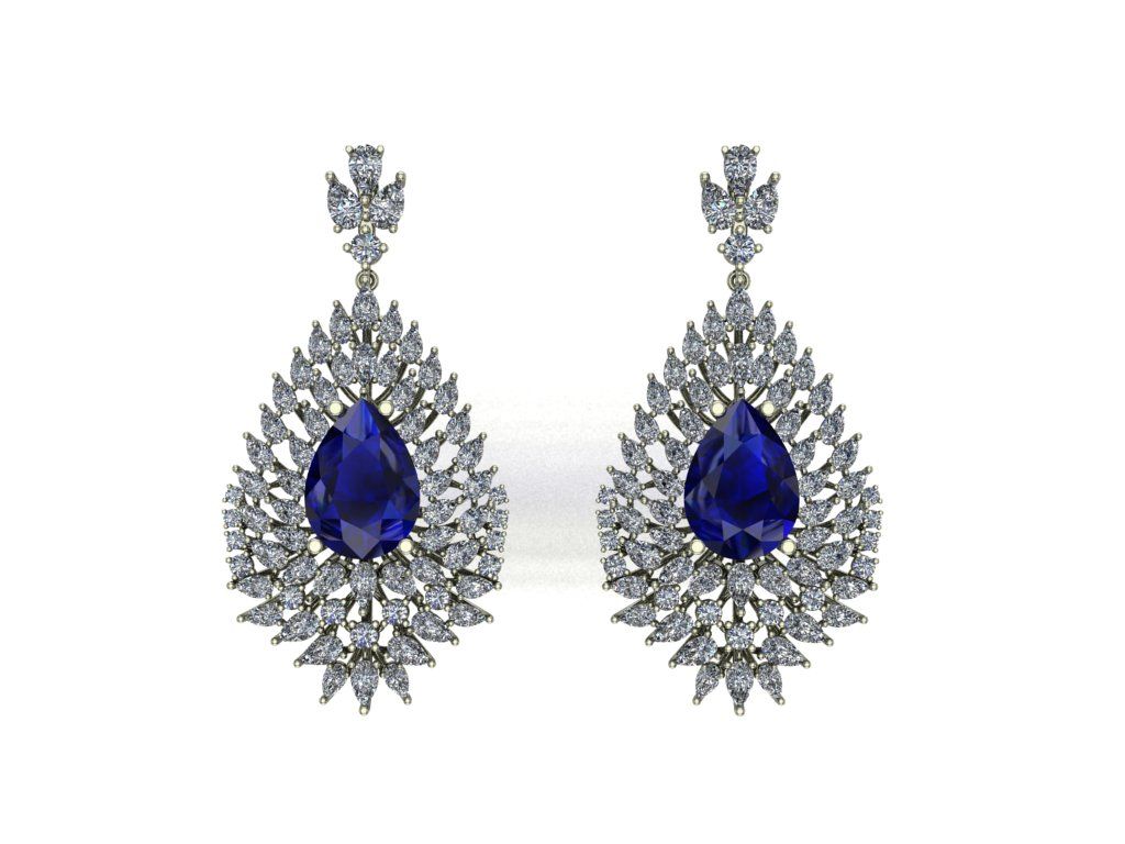 14 ayar Altın Set 8.40 Karat Pırlanta 10.00 Karat Safir Küpe