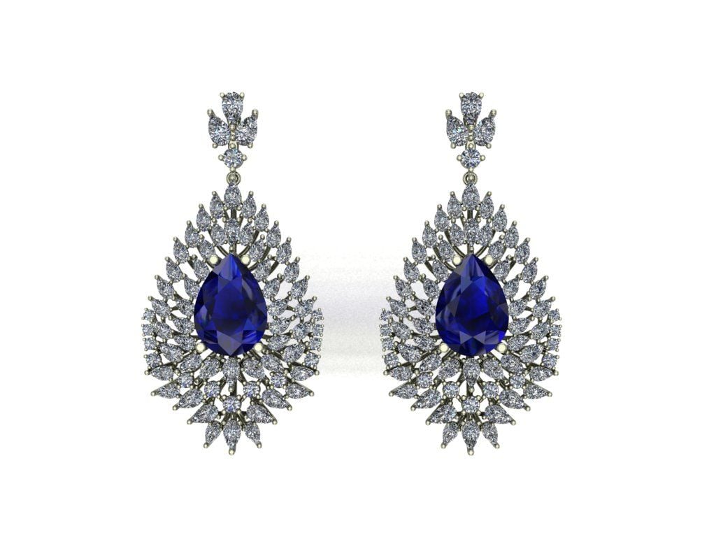 14 ayar Altın Set 8.40 Karat Pırlanta 10.00 Karat Safir Küpe