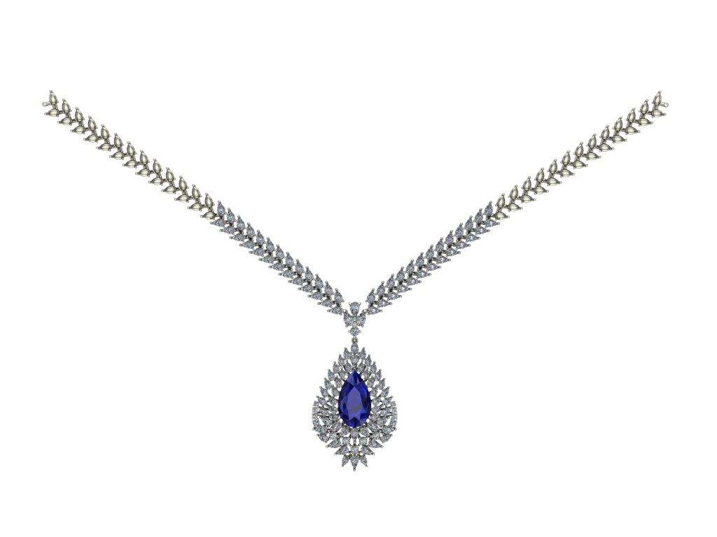 14 Ayar Altın Set 9.50 Karat Pırlanta 6.00 Karat Safir Gerdanlık
