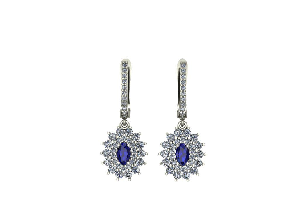14 ayar Altın Set 1.10 Karat Pırlanta 0.30 Karat Safir Küpe