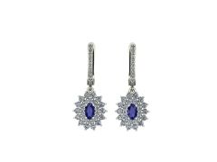 14 ayar Altın Set 1.10 Karat Pırlanta 0.30 Karat Safir Küpe