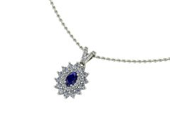 14 Ayar Altın Set 0.55 Karat Pırlanta 0.15 Karat Safir Kolye