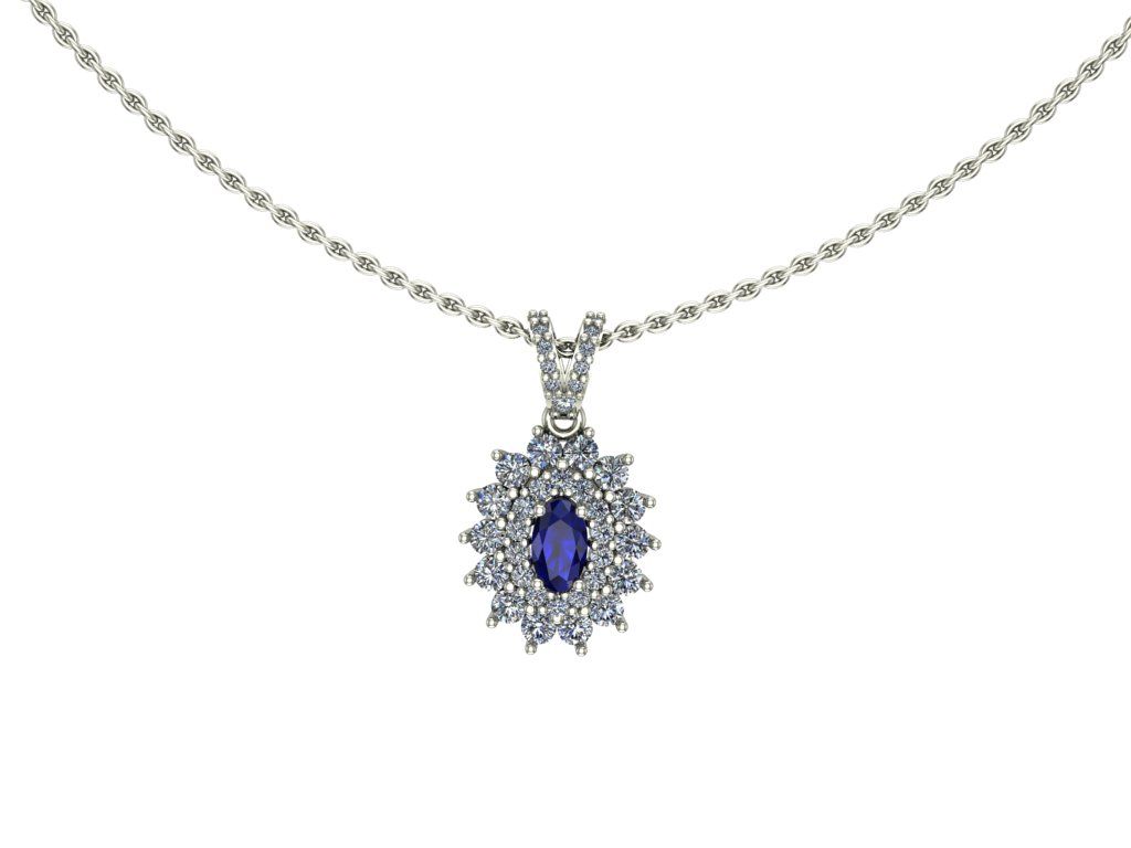 14 Ayar Altın Set 0.55 Karat Pırlanta 0.15 Karat Safir Kolye