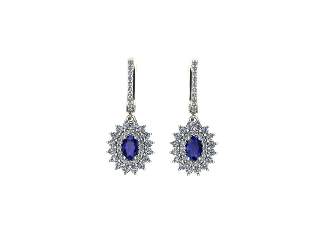 14 ayar Altın Set 1.30 Karat Pırlanta 0.60 Karat Safir Küpe