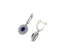 14 ayar Altın Set 1.30 Karat Pırlanta 0.60 Karat Safir Küpe
