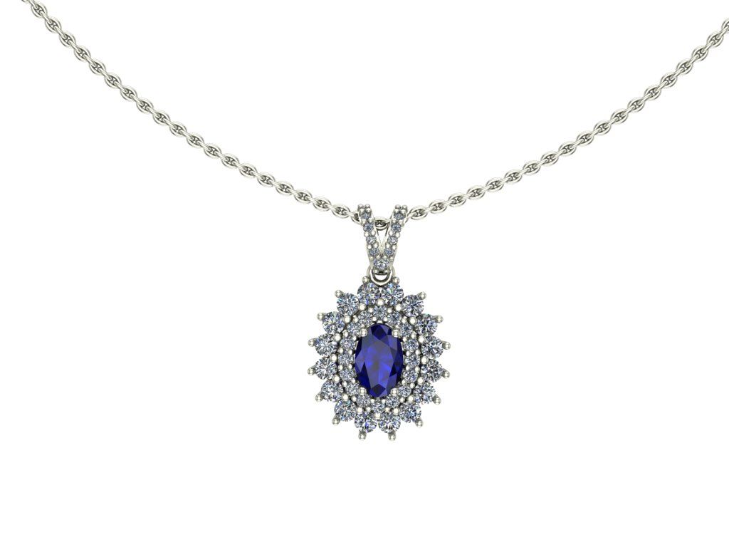 14 Ayar Altın Set 0.65 Karat Pırlanta 0.30 Karat Safir Kolye