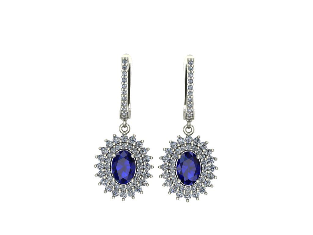 14 ayar Altın Set 1.20 Karat Pırlanta 1.20 Karat Safir Küpe