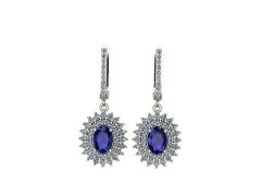 14 ayar Altın Set 1.20 Karat Pırlanta 1.20 Karat Safir Küpe
