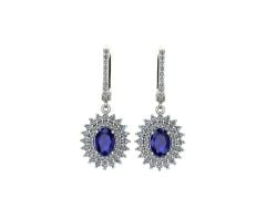 14 ayar Altın Set 1.20 Karat Pırlanta 1.20 Karat Safir Küpe