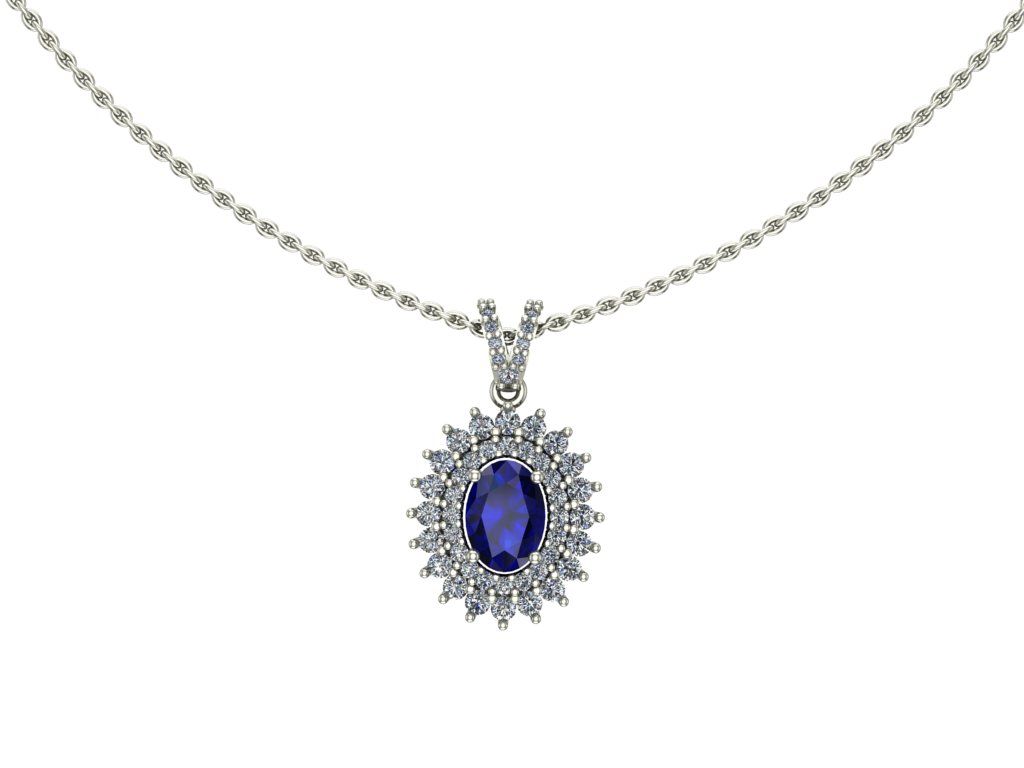 14 Ayar Altın Set 0.60 Karat Pırlanta 0.60 Karat Safir Kolye