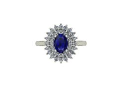 14 Ayar Altın Set 0.55 Karat Pırlanta 0.60 Karat Safir Yüzük