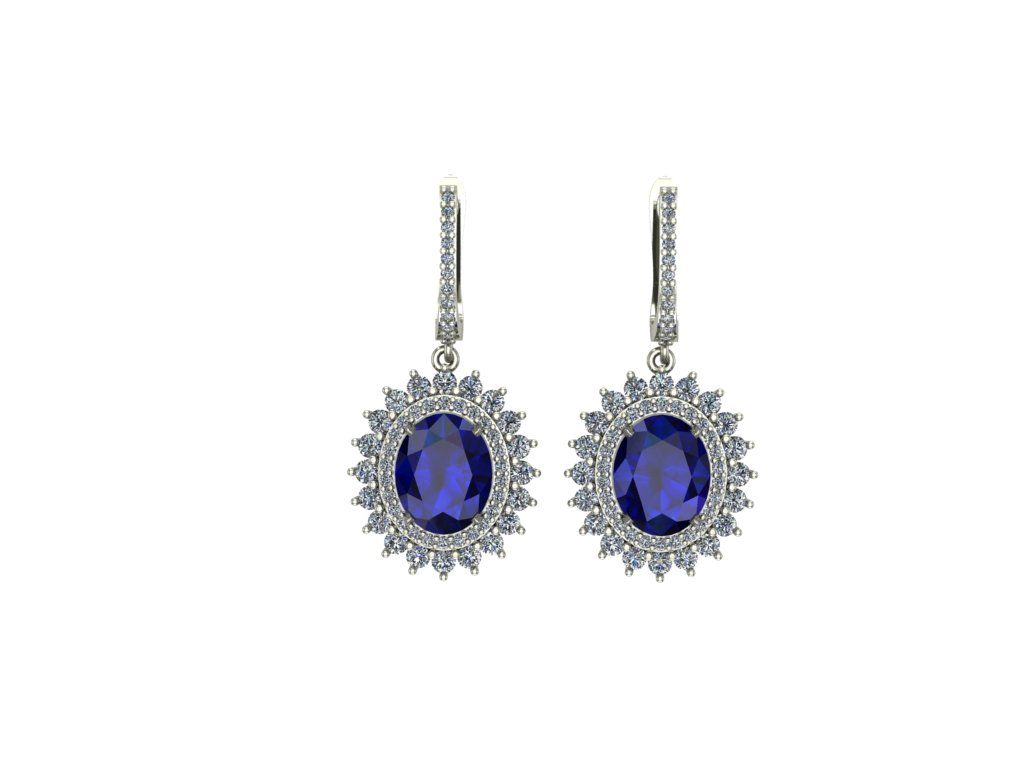 14 ayar Altın Set 1.80 Karat Pırlanta 5.00 Karat Safir Küpe