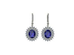 14 ayar Altın Set 1.80 Karat Pırlanta 5.00 Karat Safir Küpe