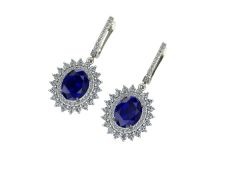 14 ayar Altın Set 1.80 Karat Pırlanta 5.00 Karat Safir Küpe