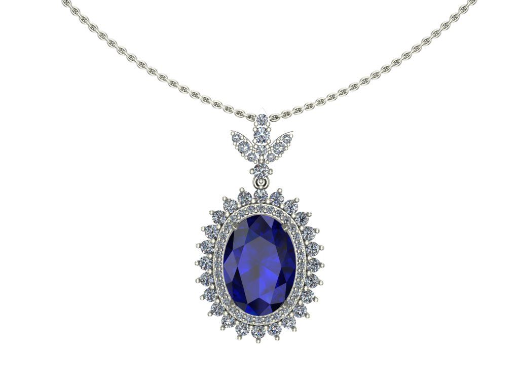 14 Ayar Altın Set 1.25 Karat Pırlanta 5.50 Karat Safir Kolye