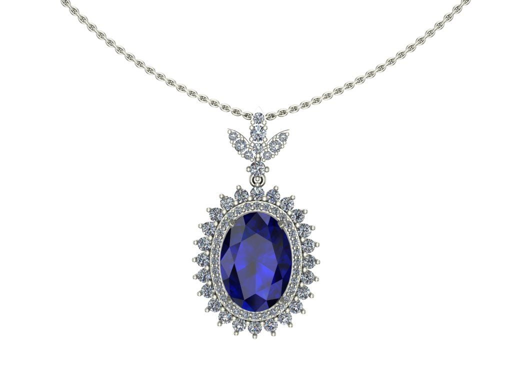 14 Ayar Altın Set 1.25 Karat Pırlanta 5.50 Karat Safir Kolye