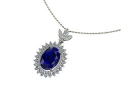 14 Ayar Altın Set 1.25 Karat Pırlanta 5.50 Karat Safir Kolye