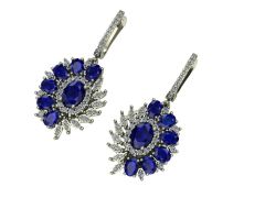 14 ayar Altın Set 0.80 Karat Pırlanta 3.80 Karat Safir Küpe