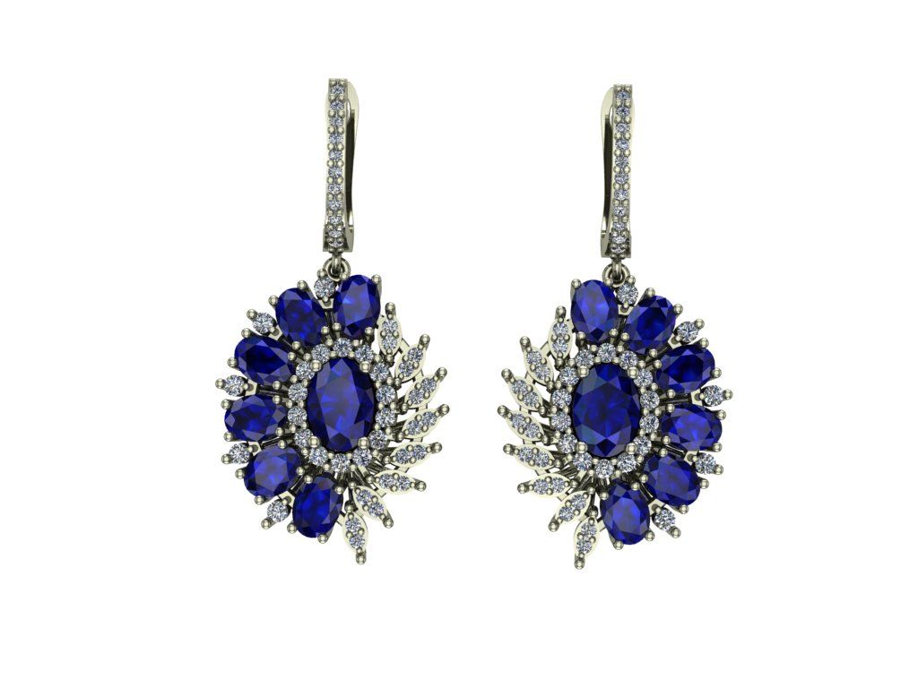 14 ayar Altın Set 0.80 Karat Pırlanta 3.80 Karat Safir Küpe