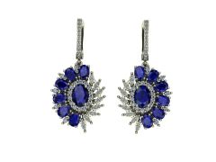 14 ayar Altın Set 0.80 Karat Pırlanta 3.80 Karat Safir Küpe