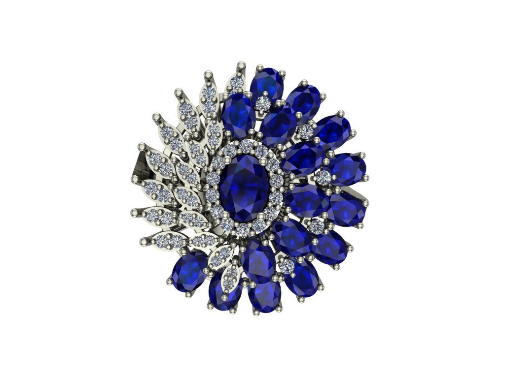14 Ayar Altın Set 0.65 Karat Pırlanta 3.80 Karat Safir Yüzük