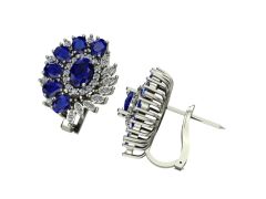 14 ayar Altın Set 0.80 Karat Pırlanta 3.80 Karat Safir Küpe
