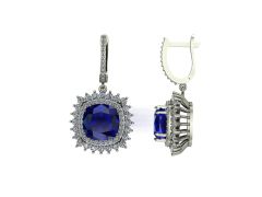 14 ayar Altın Set 2.10 Karat Pırlanta 10.00 Karat Safir Küpe