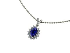 14 Ayar Altın Set 0.25 Karat Pırlanta 0.60 Karat Safir Kolye