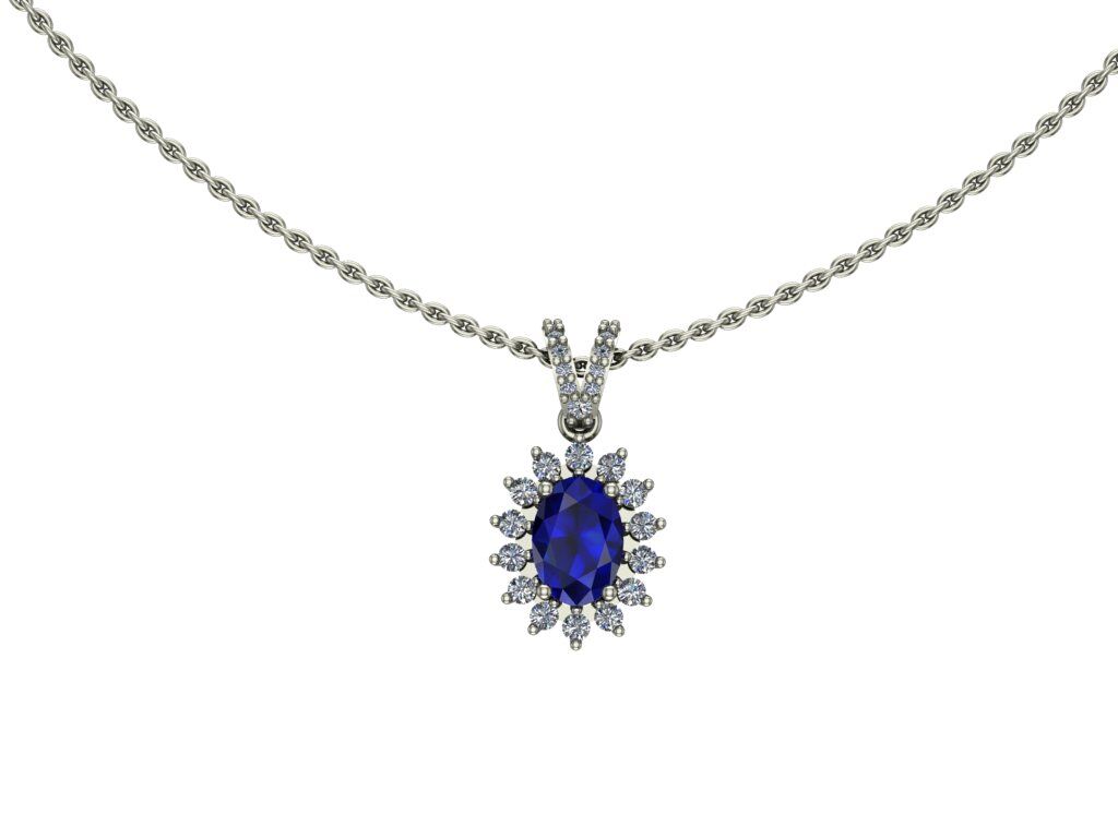 14 Ayar Altın Set 0.25 Karat Pırlanta 0.60 Karat Safir Kolye