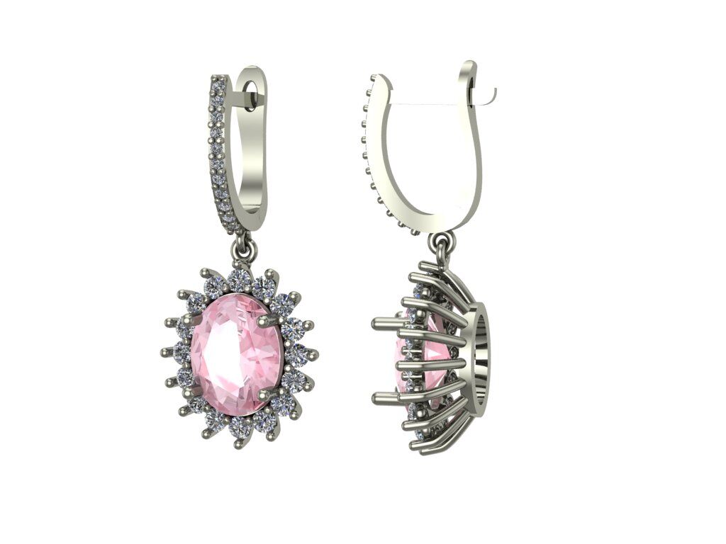 14 Ayar Altın 1.10 Karat Pırlanta 4.00 Karat Pembe Safir Küpe