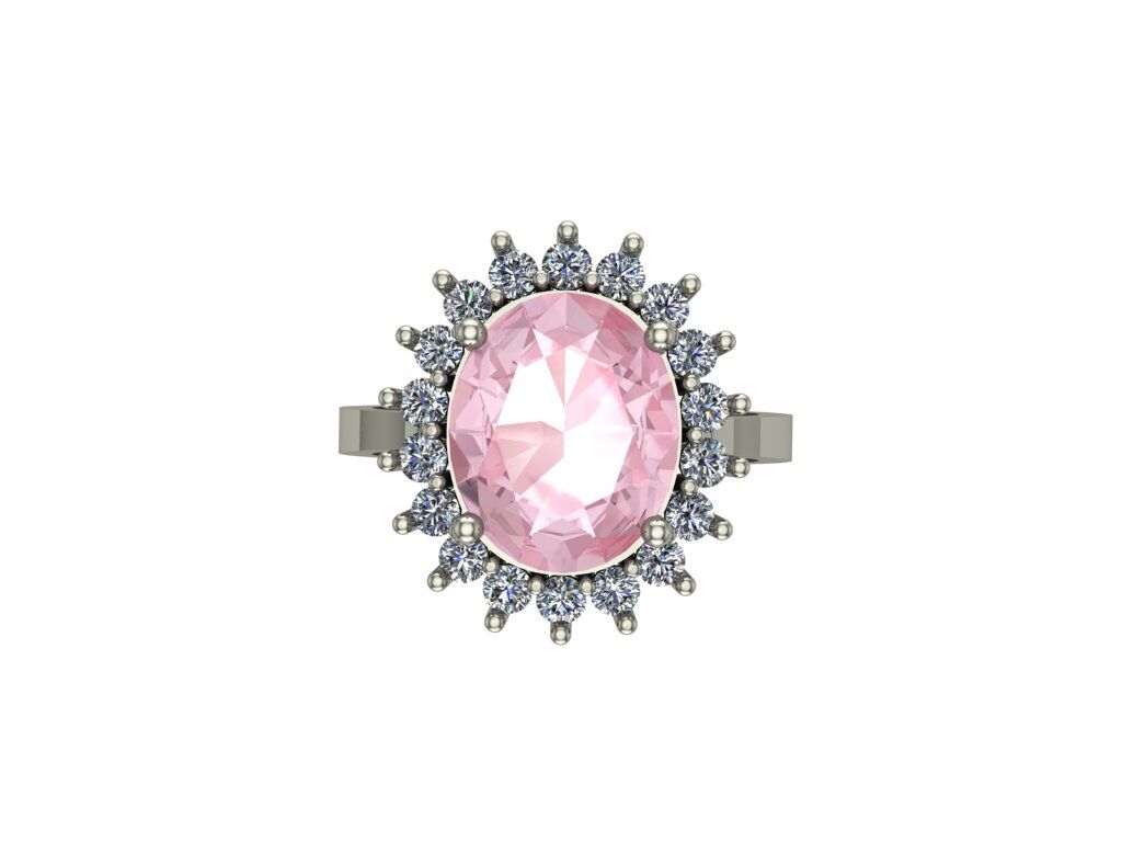 14 Ayar Altın 0.60 Karat Pırlanta 3.00 Karat Pembe Safir Yüzük